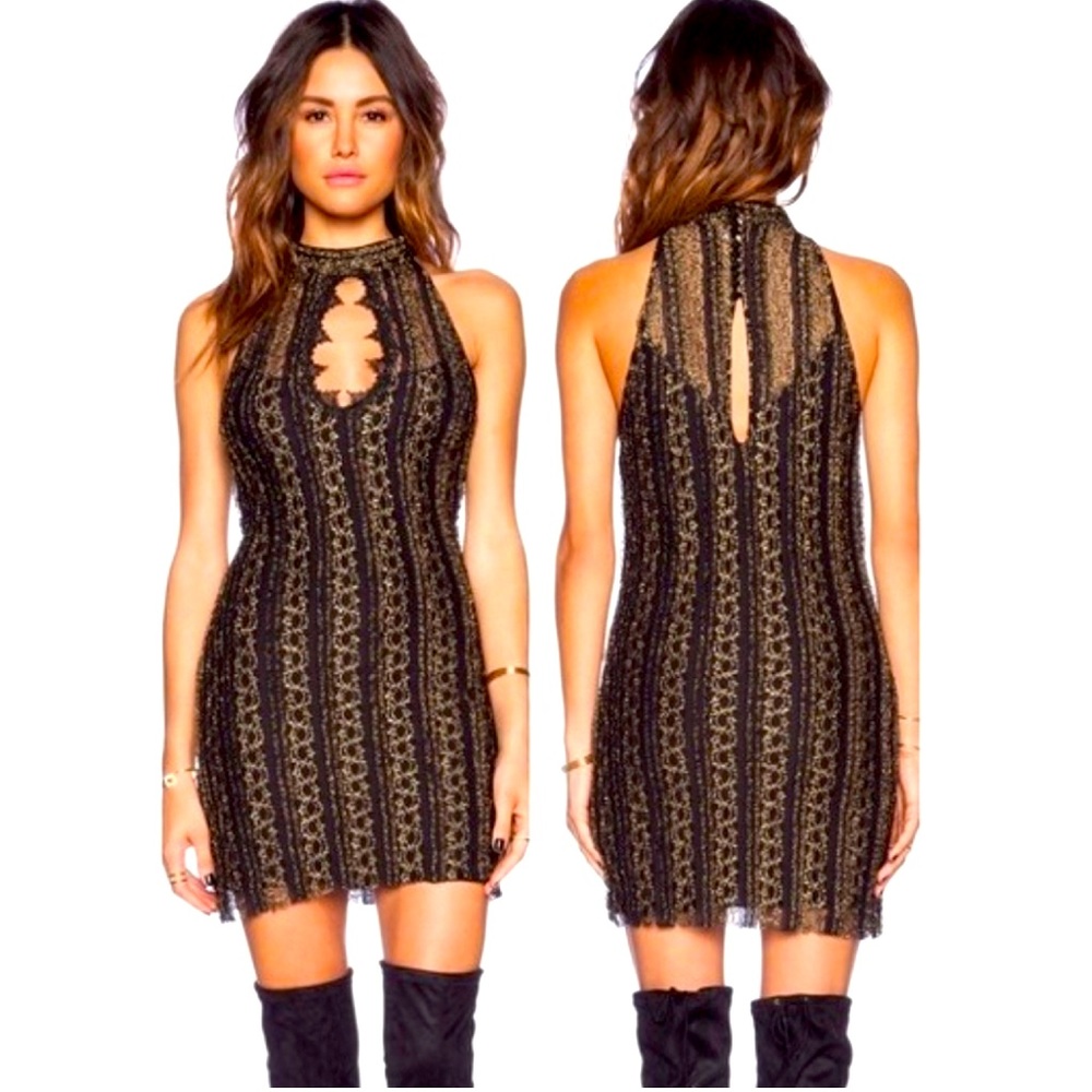 Free People Gold and black lace dress